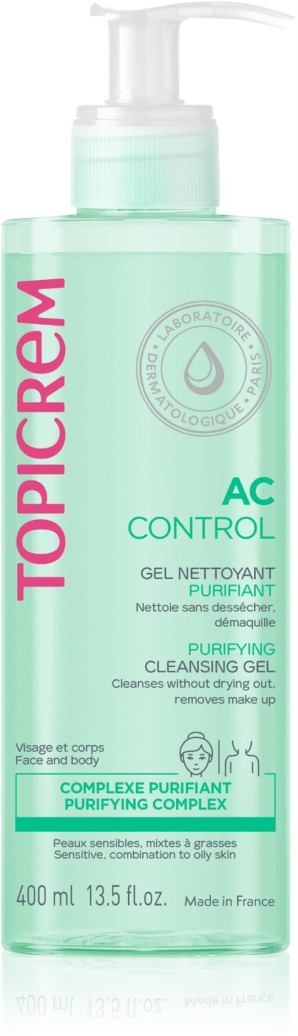 Topicrem AC Purifying Cleansing Gel - гель для глубокого очищения жирной и чувствительной кожи /   400  ml  / GTIN 3700281703269