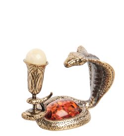Народные промыслы AM- 334 Фигурка «Кобра с рюмкой» (латунь, янтарь)