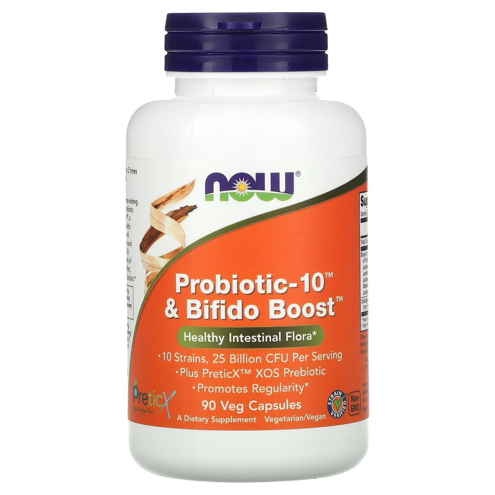 NOW Foods, Probiotic-10 & Bifido Boost, 90 растительных капсул