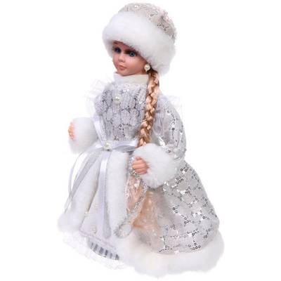 Снегурочка музыкальная «Прекрасная краса» в серебряной шубке 30 см