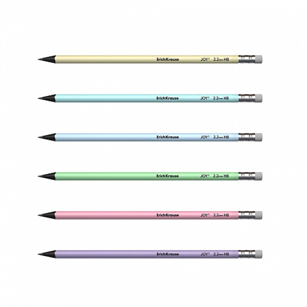 Чернографитный карандаш пластиковый ErichKrause JOY® Pastel, круглый, с ластиком, HB