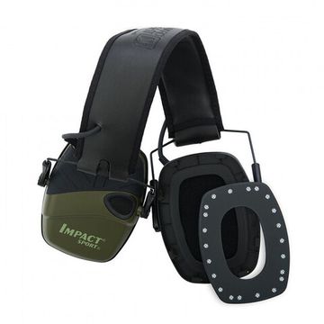 Наушники активные Howard Impact Sport, стерео, SNR 25dB, NRR22dB, хаки/черный, вход AUX 3,5мм, обод - сталь/кожа, чашки - поролон, регулятор-ролик, 2хAAA, 286гр.