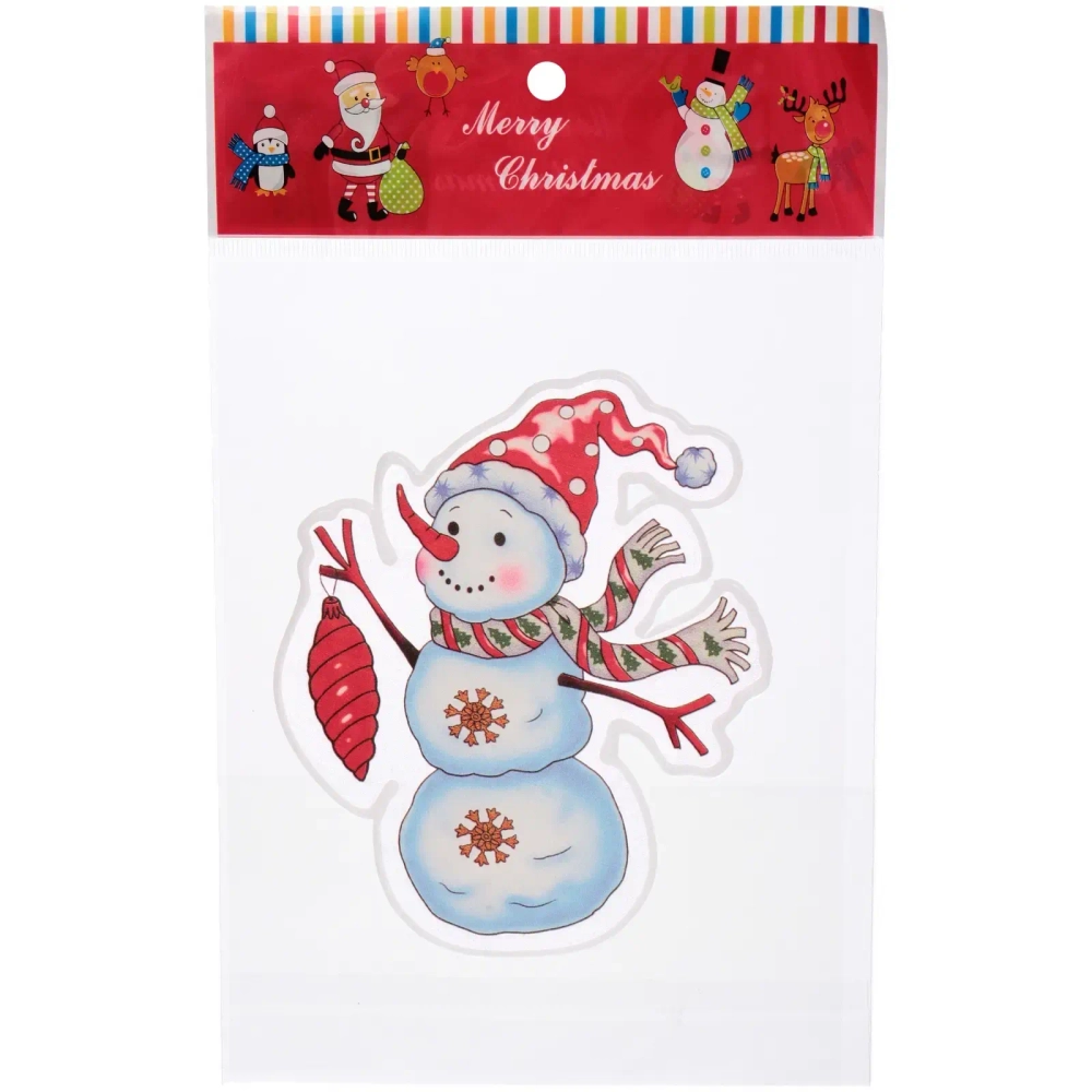 Наклейка на стекло «Снеговик с игрушкой» 15*20 см