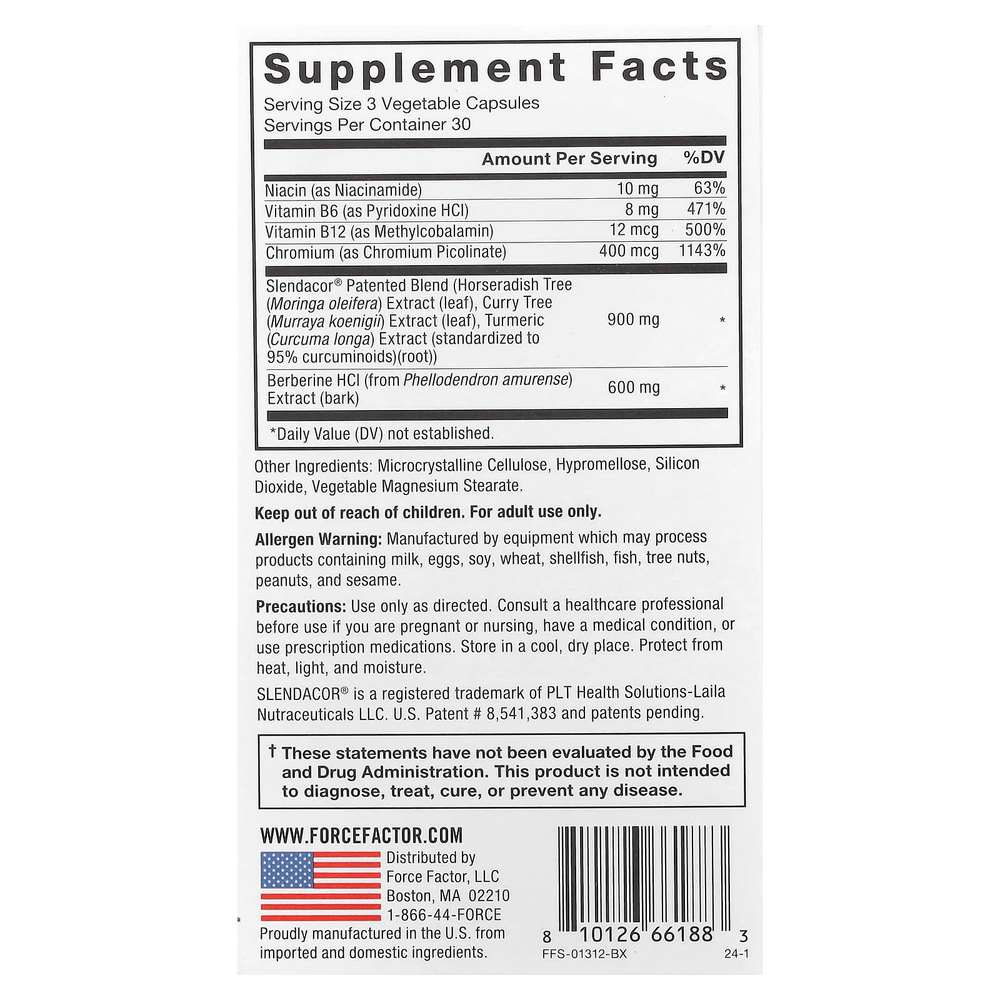 Force Factor, Glucoslim ™, поддержка для снижения веса и уровня глюкозы в крови, 90 растительных капсул