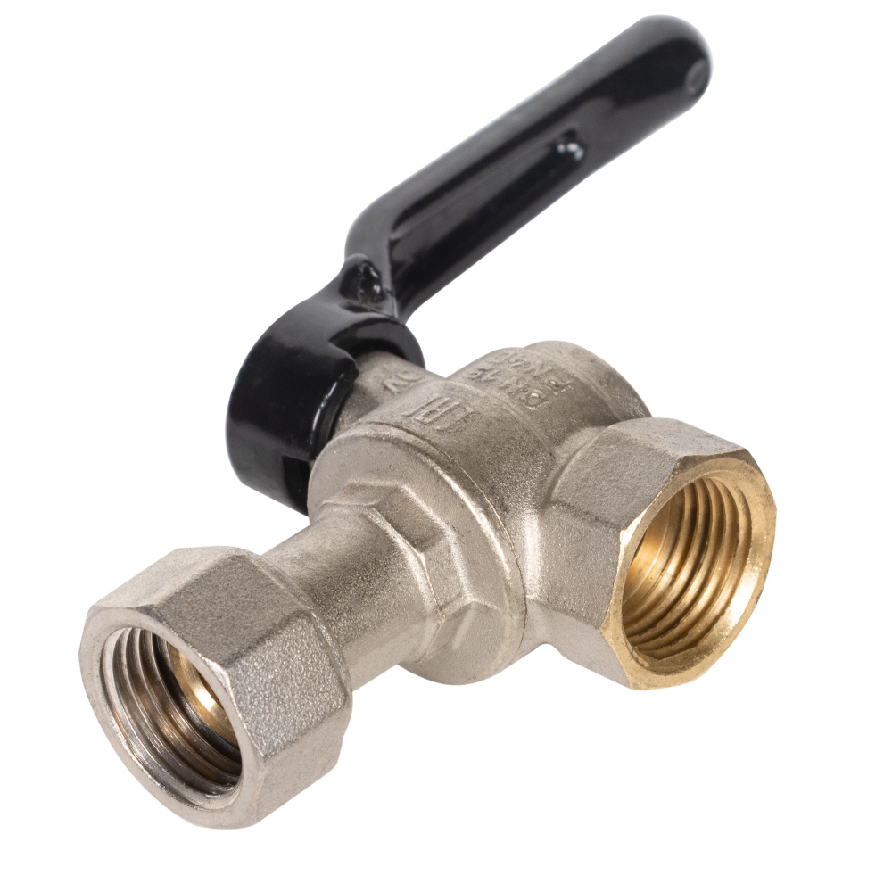 Кран шаровой латунный LD Pride 47.15.В-НкГк.У.Р Ду15 Ру40 угловой, с накидной гайкой (рычаг)