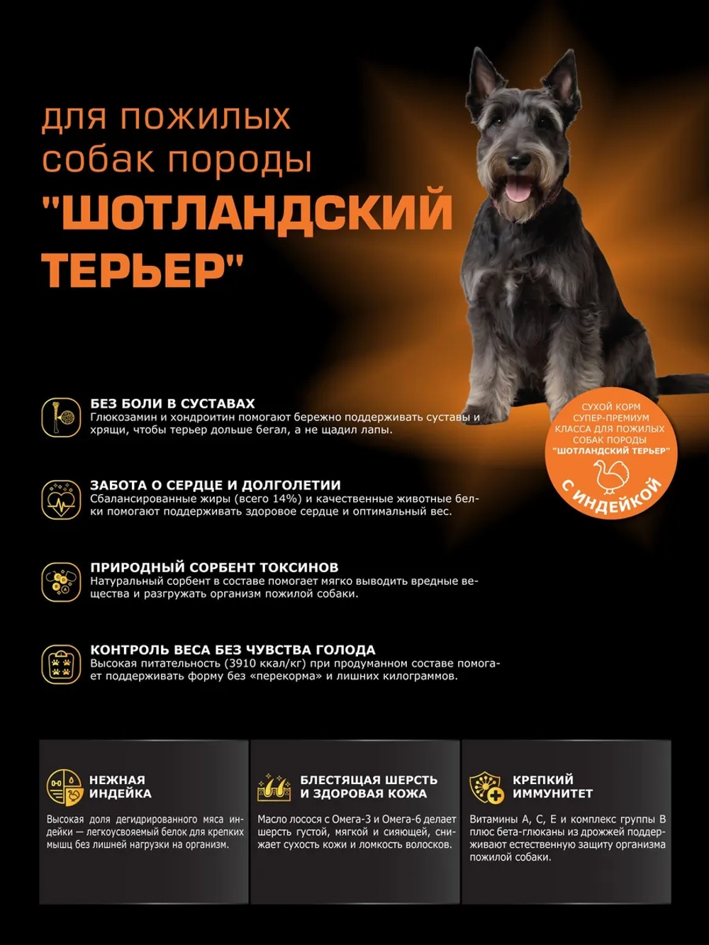 Корм для собак Шотландский терьер (7+), с индейкой, 6 кг