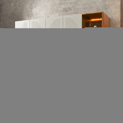 Шкаф Агератум МДФ четырехсекционный с стеллажом Лайн флай (0,27) А10029 матовая - Орех Экко 9459  230*50*260