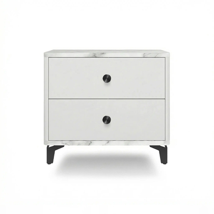 Тумба прикроватная на ножках с ящиками ROYAL 5303 эко (Мрамор Каррара-Черный-р.черная)
