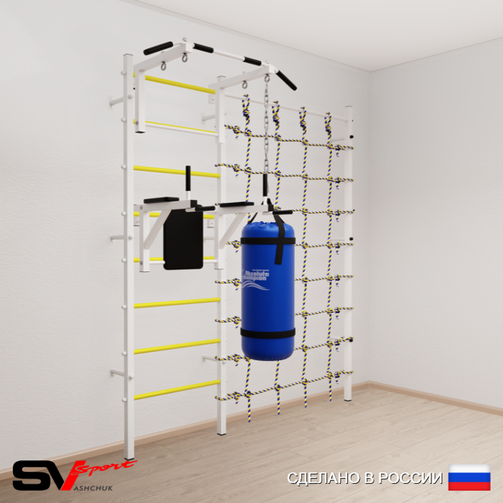 Шведская стенка Sv Sport усиленная 60330 (Турник стандарт/Брусья/Цепь/Мешок 30кг/Канатный лаз)