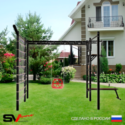Уличная шведская стенка Sv Sport рукоход с комплектом турник прямой 2шт У5417 (Турник/Брусья/Скамья/Со спинкой/Кронш бокс/Сетка)