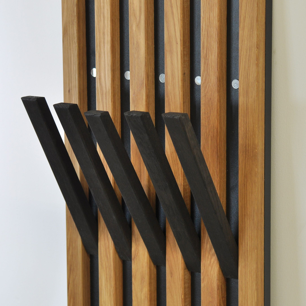 Вешалка деревянная Пиафорте Нигелла 1196х331 мм со складными крючками (10 шт) / Вешалка для одежды настенная деревянная из массива дикого дуба и ДСП в прихожую