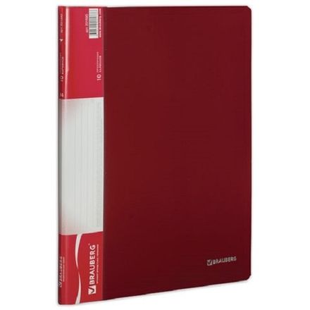 Папка с 10 вкладышами, Brauberg Стандарт, 500мкм, корешок 9мм с карманом, красная