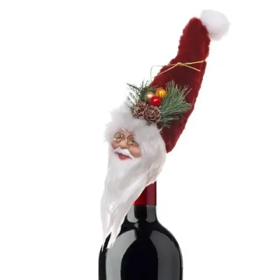 Украшение на бутылку «Дед Мороз», красный колпачок с хвоей