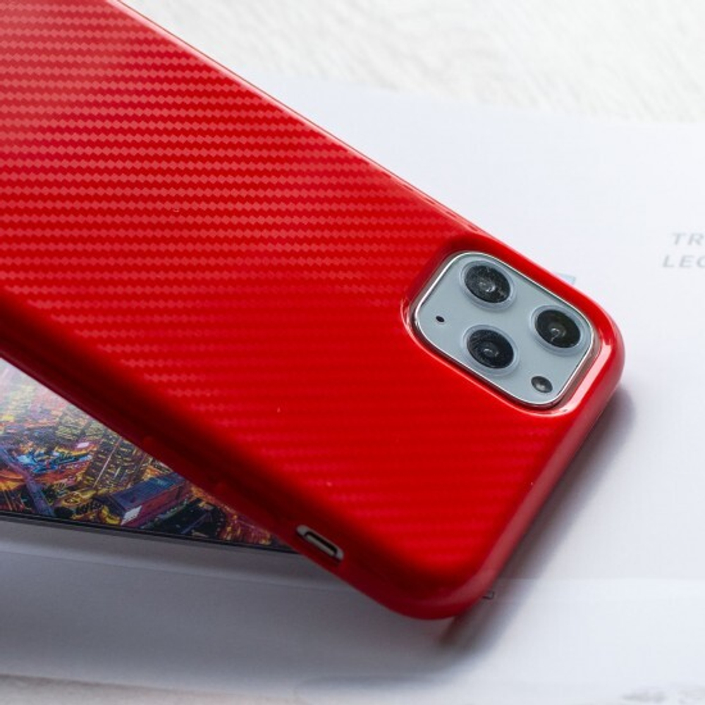 Чехол ТПУ карбон глянцевый для iPhone 11 Pro Max, 011457 Красный