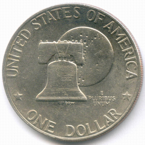 1 доллар 1976 год (без знака - Philadelphia). США. 200-летие Декларации независимости. Медь с медно-никелевым покрытием, диаметр 38.1 мм. XF
