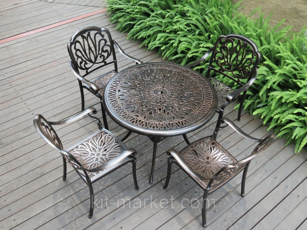 Круглый стол из литого алюминия на 4 персоны, античная бронза