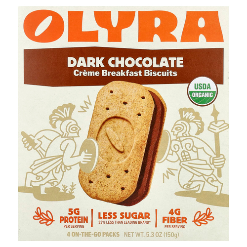 Olyra, органическое печенье для завтрака, сэндвич с темным шоколадом, 4 упаковки по 37,5 г (1,32 унции)