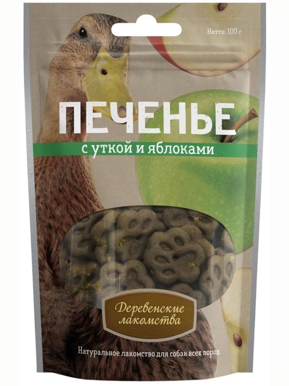 Печенье для собак с уткой и яблоками Деревенские лакомства 10 упаковок по 0,1кг