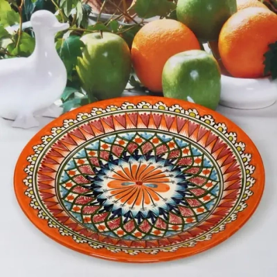 Тарелка плоская 28см оранжевая Риштанская Керамика