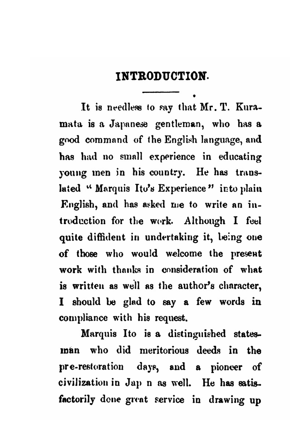 Marquis Ito's Experience | Hirobumi Ito