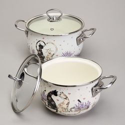 НАБОР КАСТРЮЛЬ ЭМАЛИРОВАННЫЙ, СЕРИЯ "LAVENDER CATS" 4ПР. 2,0/2,8Л ДИА.18/20СМ