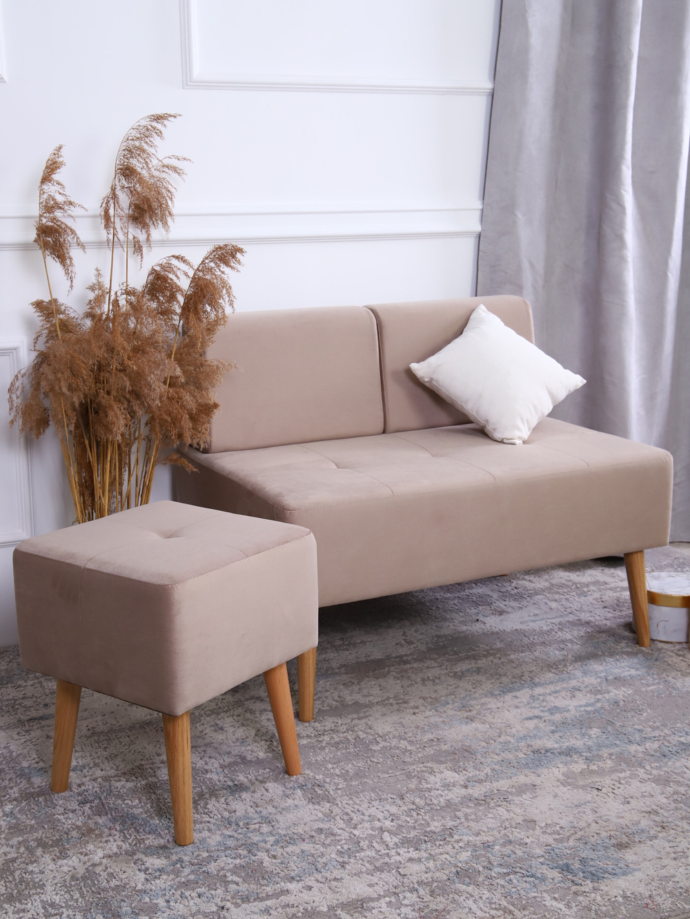 Диван "Twist" антивандальный велюр Beige. Для кухни, прихожей, салона красоты, офиса. 100х67х80 см