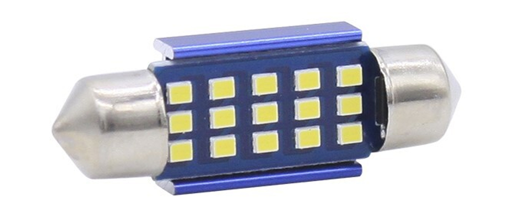 Светодиод 12V T11x36  15SMD 2016 WHITE CAN (салон)с радиатор на СИНЕМ фоне GY0007-36 (GY07-36)12-24