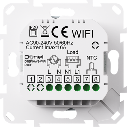 Термостат с датчиком пола программируемый через приложение,  с Wi-Fi,  16A,  размер накладки 55х55мм,  цвет стекло белое