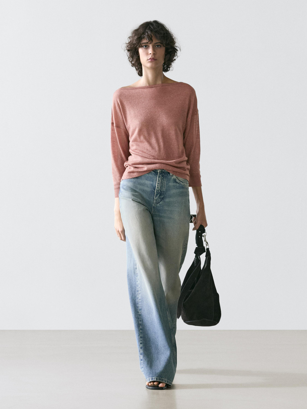 Massimo Dutti Футболка из смеси шерсти и льна, красноватый