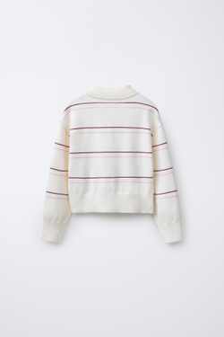 ZARA ТРИКОТАЖНЫЙ СВИТЕР С ВОРОТНИКОМ ПОЛО, ЭКРЮ