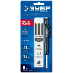 Автоматический строительный карандаш ЗУБР черный, HB, 6 сменных грифелей 06311-2