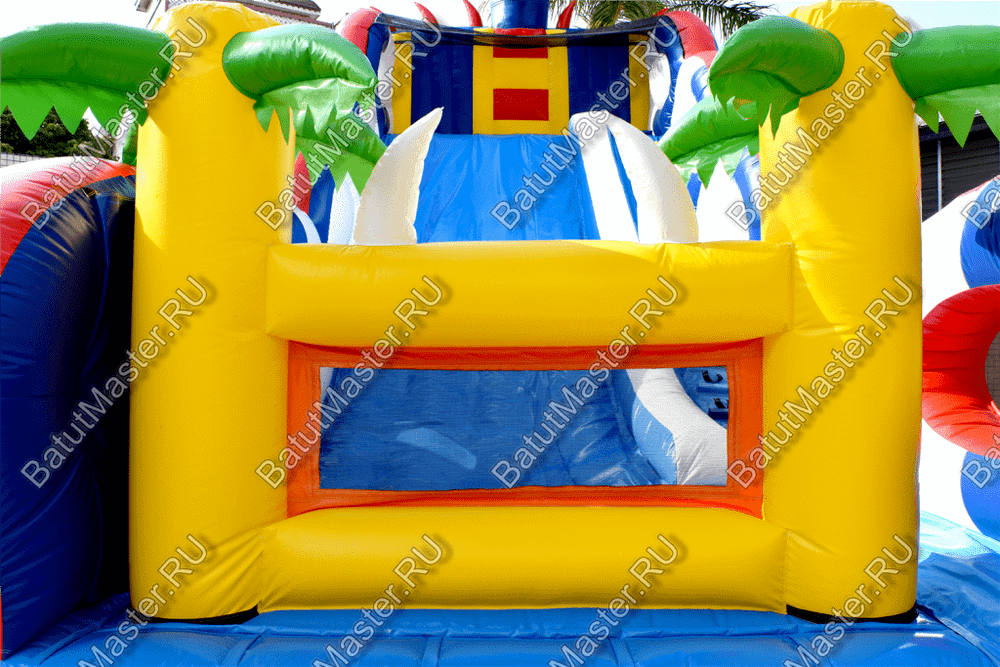 Коммерческий надувной батут-горка "Дракон" 10*5*8 м,без шипов сине-белый