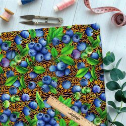 Ткань оксфорд 210 спелая черника хохломой на фоне