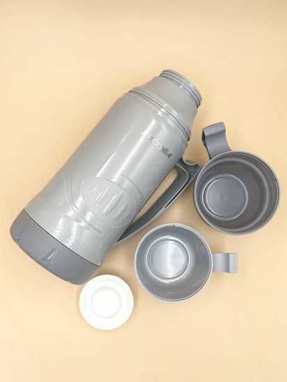 Термос 1 л. со стеклянной колбой Kamille KM 2031 пластиковый, 2 чашки