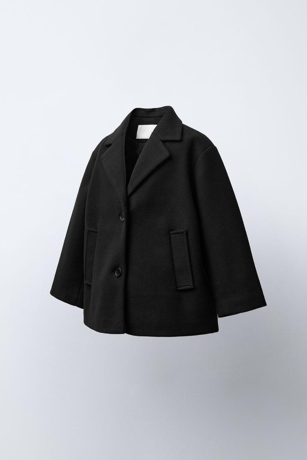 ZARA ПАЛЬТО ИЗ ШЕРСТЯНОЙ ТКАНИ, ЧЕРНЫЙ