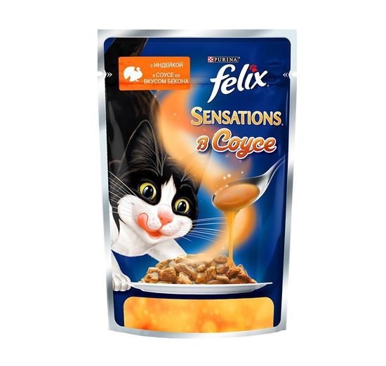 Purina Felix Sensations влажный корм для кошек с индейкой и беконом в соусе 85 гр