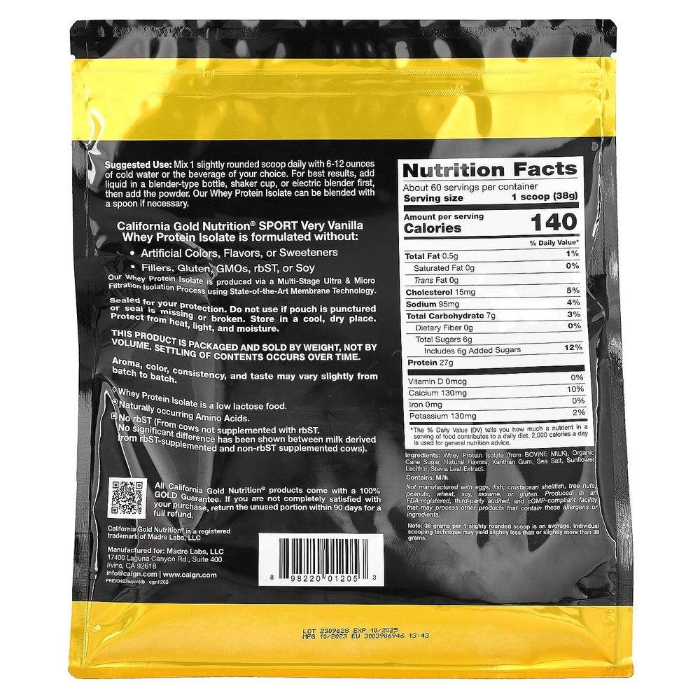 California Gold Nutrition, изолят сывороточного протеина со вкусом ванили, 2,27 кг (5 фунтов)