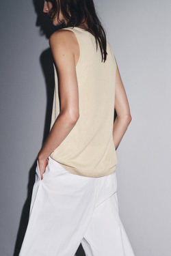 ZARA ДВУХСЛОЙНЫЙ ТРИКОТАЖНЫЙ ТОП, ПЕСОЧНЫЙ