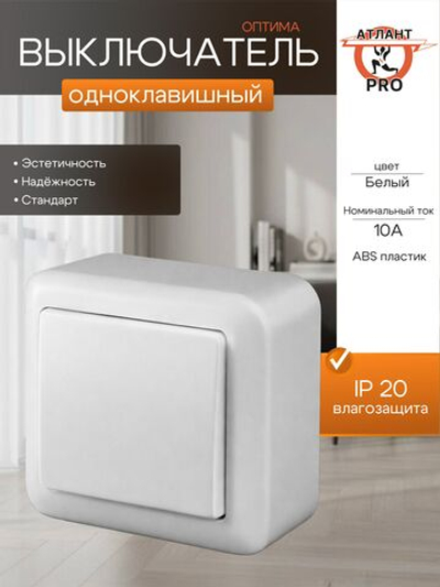 Выключатель 1-кл. ОП Оптима 10А IP20 А110-377 с монтаж. пластиной бел