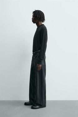 ZARA ДЖИНСЫ RELAXED FIT В ПОЛОСКУ, СИНИЙ