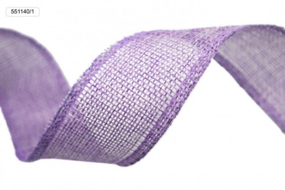 Лента Льняная 4см х 28м с проволокой (Сиреневый)