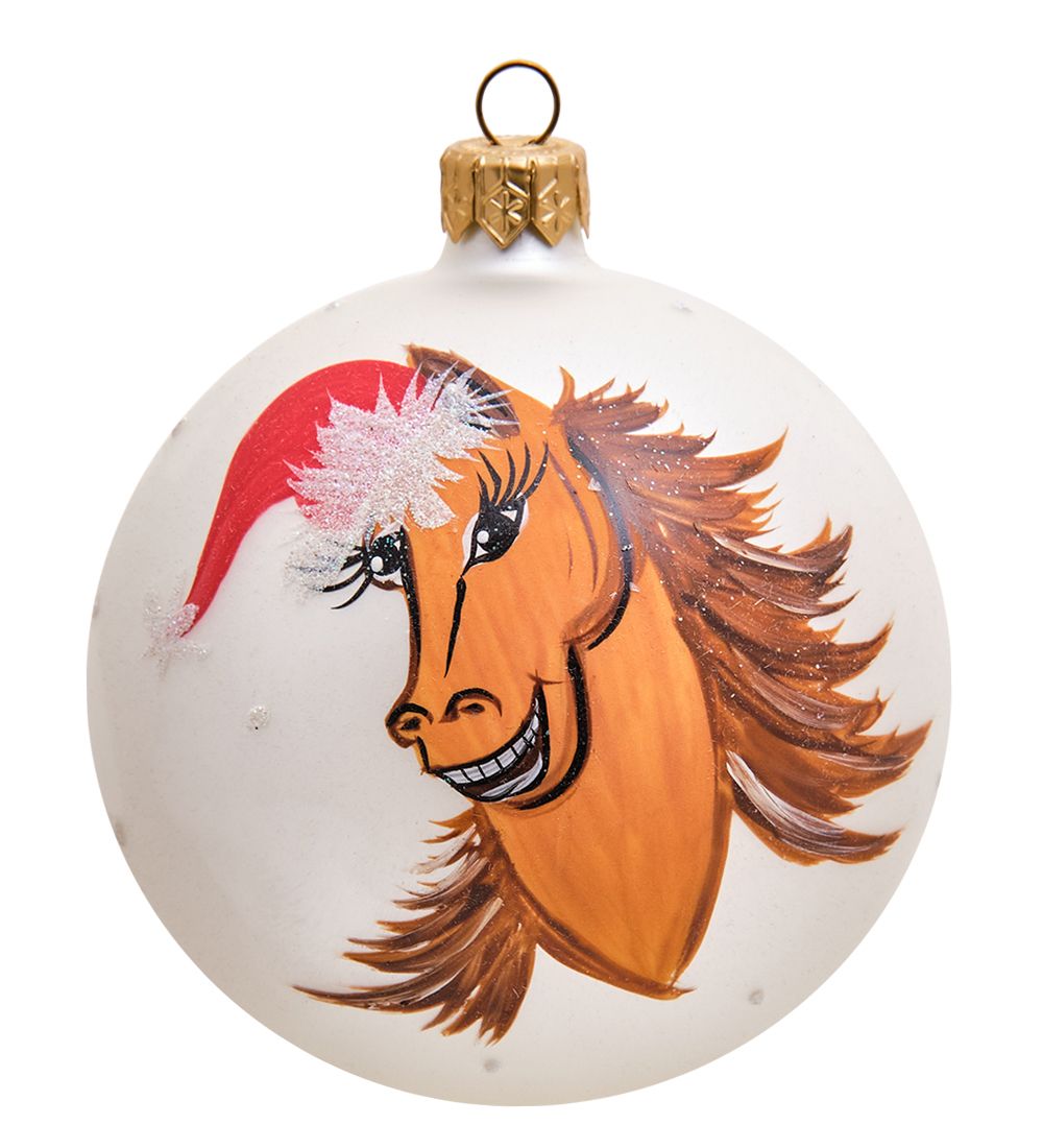 НФШ-1330/1 Ел. украшение Шар «Конь в новогоднем колпаке» 90 мм