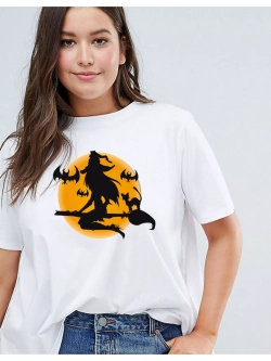 Футболка базовая с картинкой ведьма на метле. Хэллоуин