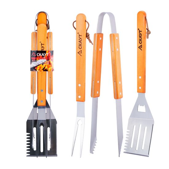 Набор для гриля (лопатка, вилка, щипцы) СКАУТ СК 0728N из нержавеющей стали