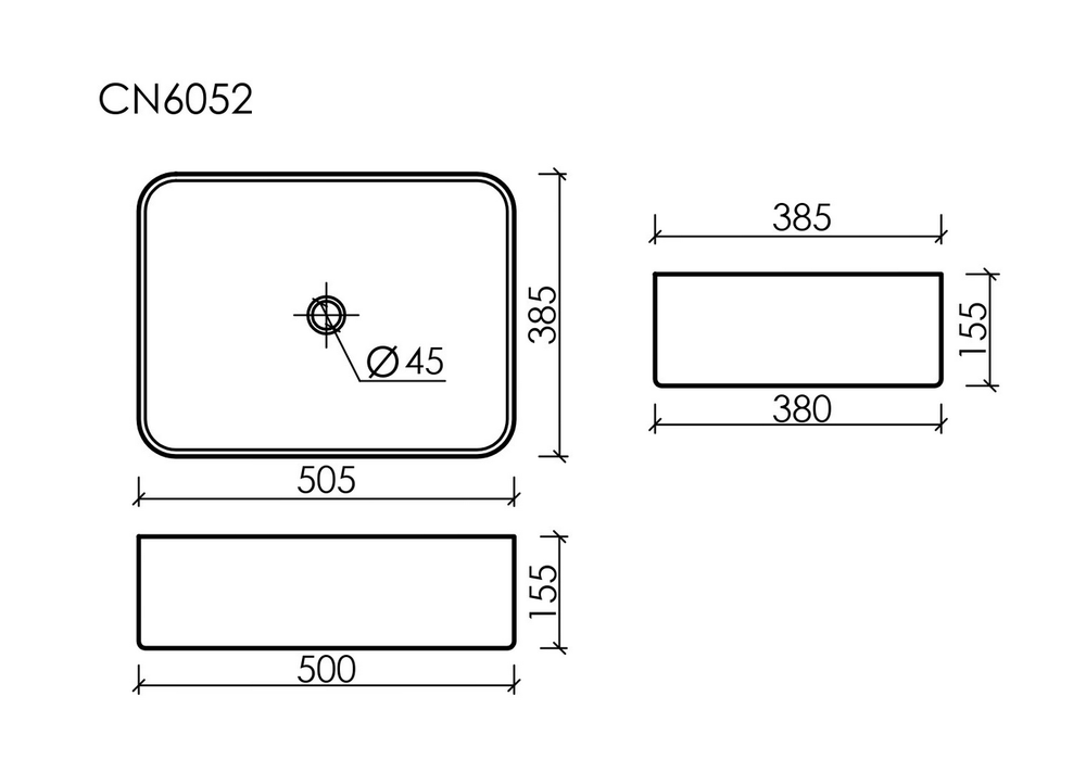 Умывальник чаша накладная прямоугольная Element 505x380x150мм