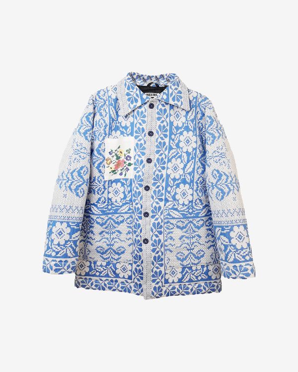 Куртка с Вышивкой на Кармане / White-Blue Jacket бело-синяя - фото 1