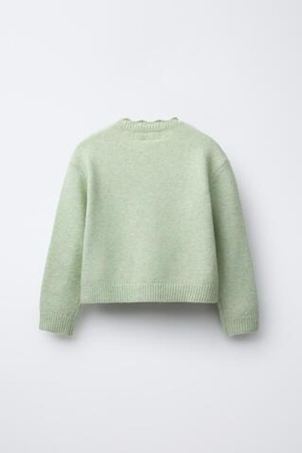ZARA ТРИКОТАЖНЫЙ ДЖЕМПЕР С ЦВЕТАМИ, СВЯЗАННЫМИ КРЮЧКОМ, ПАСТЕЛЬНО-ЗЕЛЕНЫЙ