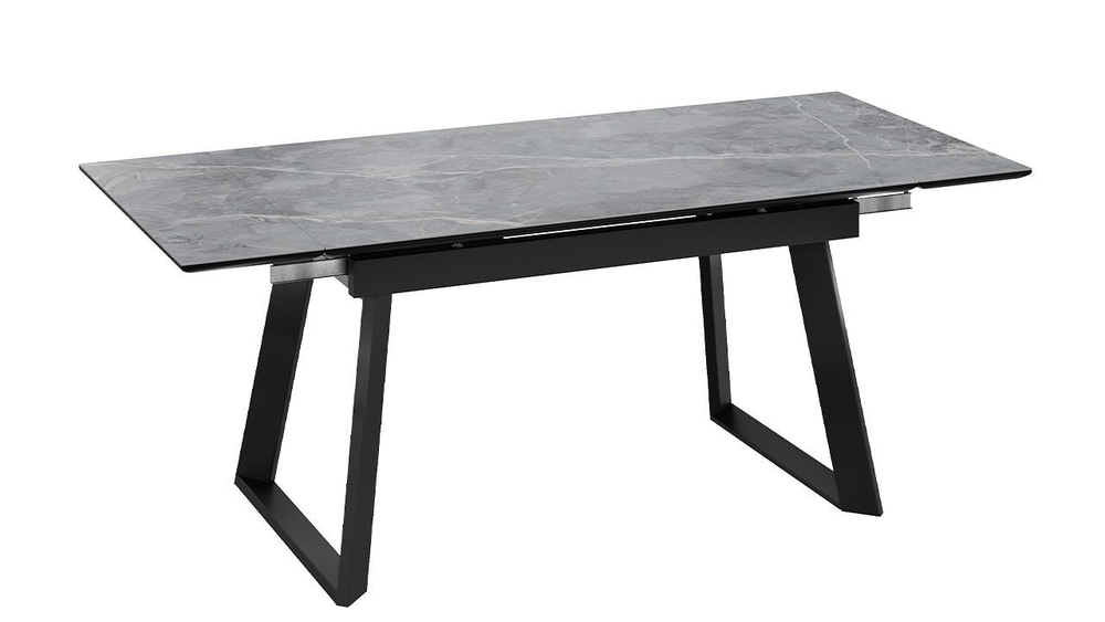 Стол кухонный обеденный раздвижной Черный муар/Керамика матовая серый мрамор 140(200)х85х77 см