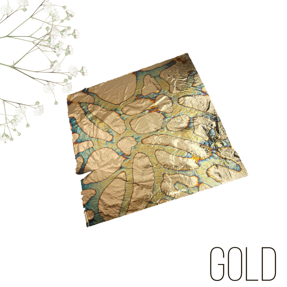 Поталь-фольга с разводами Multicolor Pattern №3 "Gold", 10шт., 14х14см
