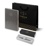 Подарочный набор: Шариковая ручка Parker Jotter Essential, St. Steel СT и Ежедневник  недатированный, серый